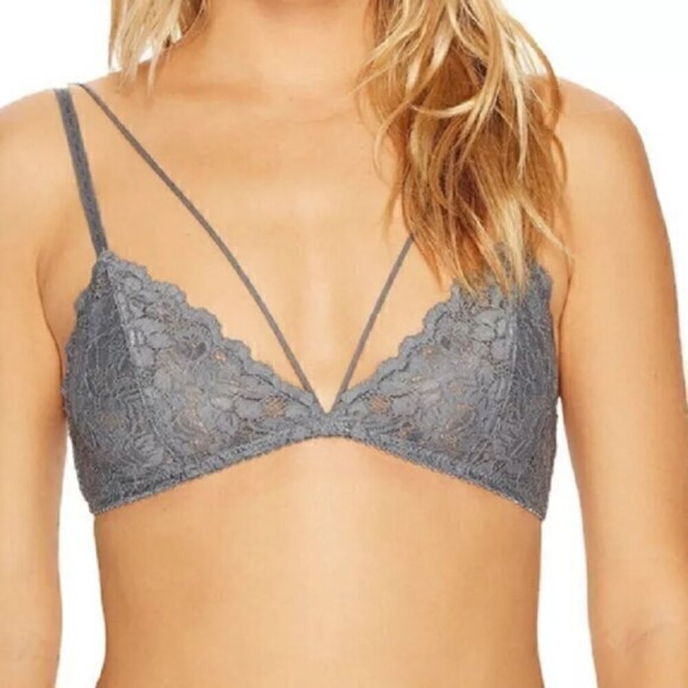 Free People Front Strap Triangle Lace Bra in Carbon Gray Size XS NWT